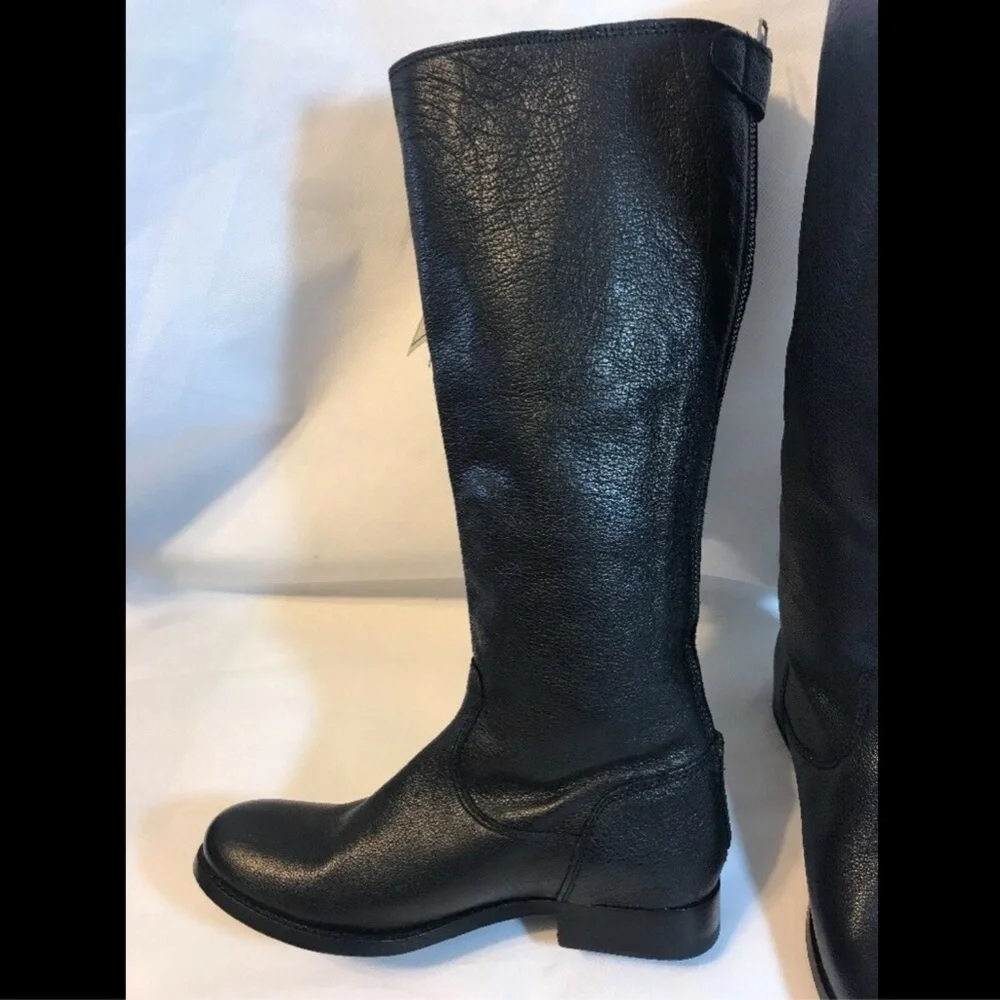 NWT Frye Melissa Lug Button Back Zip Tall Boot in Black Leather‎ [SZ 5.5 ]